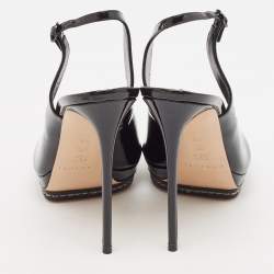 Casadei Black Patent Leather Platform Slingback Sandals Size 38.5