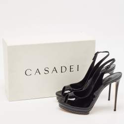 Casadei Black Patent Leather Platform Slingback Sandals Size 38.5