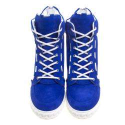 Pre Owned Casadei Blue Suede High Top Wedge Sneakers Size 37.5