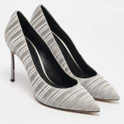 Pre Owned Casadei Grey Fabric Pointed Toe Pumps Size 39