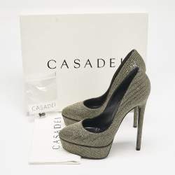 Pre Owned Casadei Black/Gold Glitter and Lamé Fabric Daisy Platform Pumps Size 38