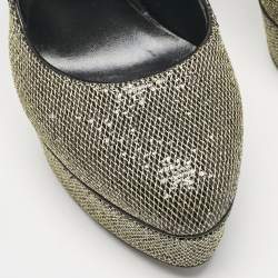 Pre Owned Casadei Black/Gold Glitter and Lamé Fabric Daisy Platform Pumps Size 38
