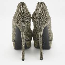 Pre Owned Casadei Black/Gold Glitter and Lamé Fabric Daisy Platform Pumps Size 38