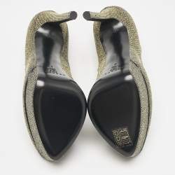 Pre Owned Casadei Black/Gold Glitter and Lamé Fabric Daisy Platform Pumps Size 38