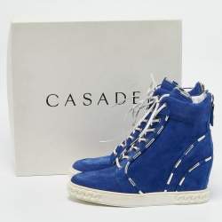 Pre Owned Casadei Blue Suede Wedge High Top Sneakers Size 38