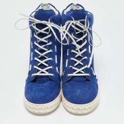 Pre Owned Casadei Blue Suede Wedge High Top Sneakers Size 38