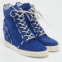 Pre Owned Casadei Blue Suede Wedge High Top Sneakers Size 38