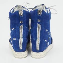 Pre Owned Casadei Blue Suede Wedge High Top Sneakers Size 38
