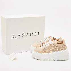 Casadei Beige Woven Leather Nexus Hanoi Platform Sneakers Size 39