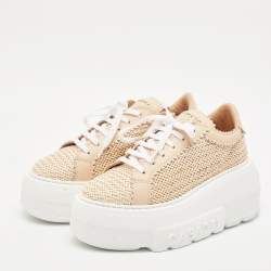 Casadei Beige Woven Leather Nexus Hanoi Platform Sneakers Size 39