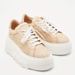 Casadei Beige Woven Leather Nexus Hanoi Platform Sneakers Size 39