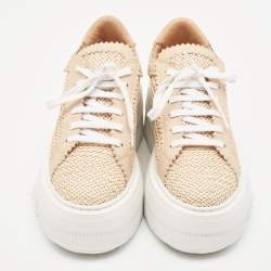 Casadei Beige Woven Leather Nexus Hanoi Platform Sneakers Size 39