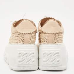 Casadei Beige Woven Leather Nexus Hanoi Platform Sneakers Size 39