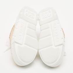 Casadei Beige Woven Leather Nexus Hanoi Platform Sneakers Size 39