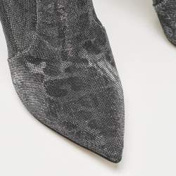 Casadei Grey Leopard Print Lurex Fabric Thigh High Boots Size 36