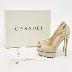 Casadei Gold Glitter Daisy Platform Pumps Size 40