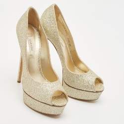 Casadei Gold Glitter Daisy Platform Pumps Size 40