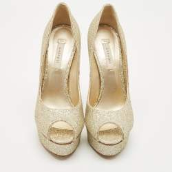 Casadei Gold Glitter Daisy Platform Pumps Size 40