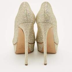 Casadei Gold Glitter Daisy Platform Pumps Size 40