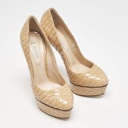 Casadei Beige Croc Embossed Patent Leather Platform Pumps Size 36