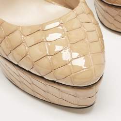 Casadei Beige Croc Embossed Patent Leather Platform Pumps Size 36