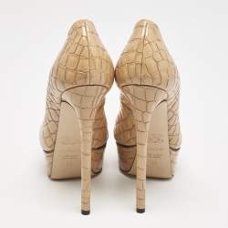 Casadei Beige Croc Embossed Patent Leather Platform Pumps Size 36