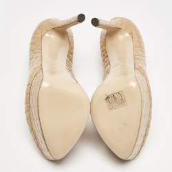 Casadei Beige Croc Embossed Patent Leather Platform Pumps Size 36