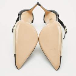 Pre Owned Casadei Cream/Black Leather Pointed Toe Mary Jane Pumps Size 39