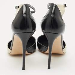 Pre Owned Casadei Cream/Black Leather Pointed Toe Mary Jane Pumps Size 39