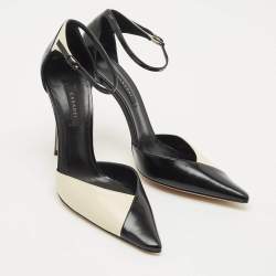 Pre Owned Casadei Cream/Black Leather Pointed Toe Mary Jane Pumps Size 39