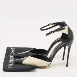 Pre Owned Casadei Cream/Black Leather Pointed Toe Mary Jane Pumps Size 39