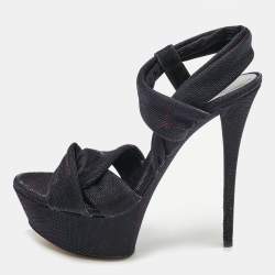 Pre Owned Casadei Multicolor Lamé Fabric Platform Ankle Strap Sandals Size 39.5