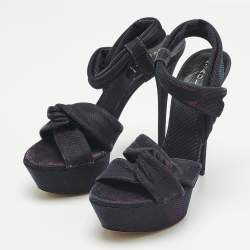 Pre Owned Casadei Multicolor Lamé Fabric Platform Ankle Strap Sandals Size 39.5