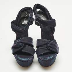 Pre Owned Casadei Multicolor Lamé Fabric Platform Ankle Strap Sandals Size 39.5