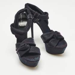 Pre Owned Casadei Multicolor Lamé Fabric Platform Ankle Strap Sandals Size 39.5