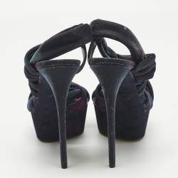 Pre Owned Casadei Multicolor Lamé Fabric Platform Ankle Strap Sandals Size 39.5
