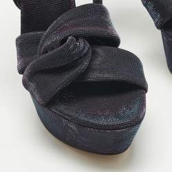 Pre Owned Casadei Multicolor Lamé Fabric Platform Ankle Strap Sandals Size 39.5