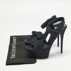 Pre Owned Casadei Multicolor Lamé Fabric Platform Ankle Strap Sandals Size 39.5