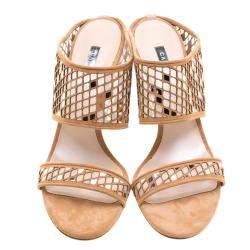 Pre Owned Casadei Beige Suede Laser Cut Peep Toe Sandals Size 41 