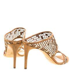 Pre Owned Casadei Beige Suede Laser Cut Peep Toe Sandals Size 41 