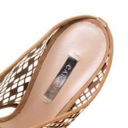 Pre Owned Casadei Beige Suede Laser Cut Peep Toe Sandals Size 41 