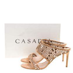 Pre Owned Casadei Beige Suede Laser Cut Peep Toe Sandals Size 41 