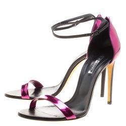 Pre Owned Casadei Metallic Magenta and Black Leather Candylux Ankle Strap Open Toe Sandals Size 41
