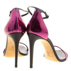 Pre Owned Casadei Metallic Magenta and Black Leather Candylux Ankle Strap Open Toe Sandals Size 41