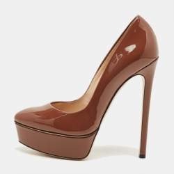 مملوكة مسبقًا Casadei Size 38 Brown Patent Leather Platform Pumps