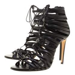 Pre Owned صندل غلادياتور كاسادي جلد أسود بسيور وبرباط مقاس 37.5