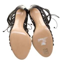 Pre Owned صندل غلادياتور كاسادي جلد أسود بسيور وبرباط مقاس 37.5