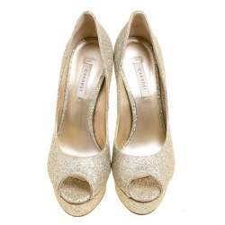 Pre Owned حذاء كعب عالي كاسادي نعل سميك مقدمة مفتوحة ديزي قماش لاميه غليتر مقاس 40