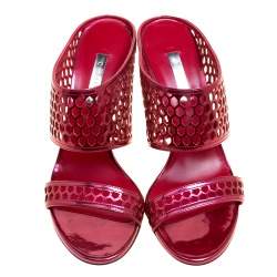 Pre Owned Casadei Metallic Red Leather Candylux Slide Sandals Size 38 
