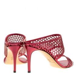 Pre Owned Casadei Metallic Red Leather Candylux Slide Sandals Size 38 